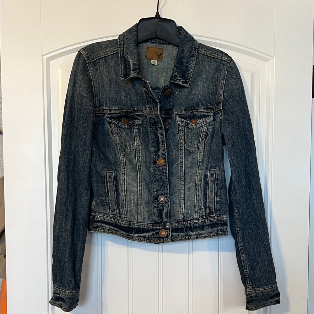 American Eagle Outfitters Dark Blue Jean Jacket Cropped